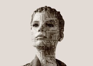 Kvinne med grafikk som tyder på kunstig intelligens